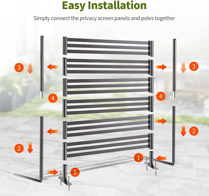 Freestanding 3FT W x 4FT H Outdoor, PE Galvanised Steel Pipes with UV & Rust Resistant Coating, Splicable Decoration Fence Privacy Screen, 36.1x8.7x47.2 Inches, Brown
