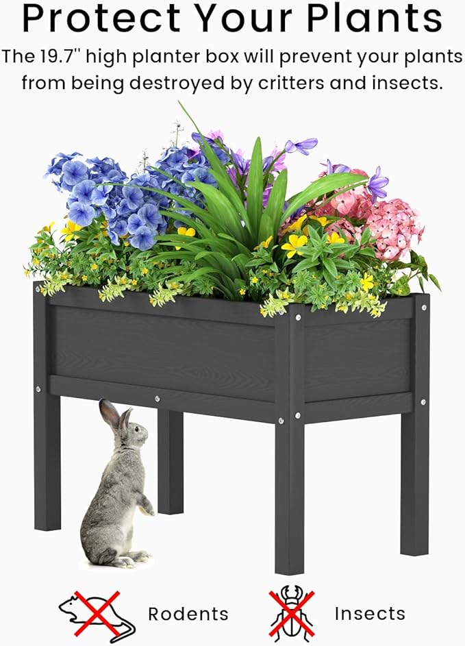 Small HDPE Raised Garden Bed, Elevated Planter Box with Legs, Outdoor All-Weather Planter Raised Beds for Seeds, Herbs, Flowers, Vegetables (Black)