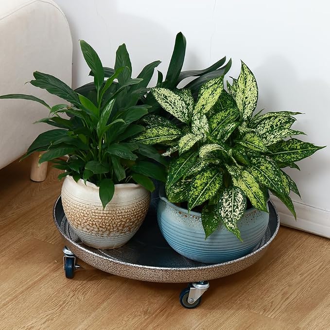 Planterhoma 3 Packs 20 Inch Metal Plant Caddy with Wheels Extra-Large Rolling Plant Stand Heavy-Duty Iron Plant Dolly Casters for Indoor Outdoor Flower Pot Mover Roller Coasters, Silver-Black