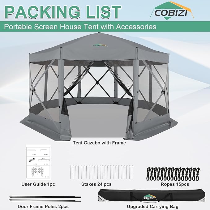COBIZI 15x15ft Extra Large Pop-Up Gazebo Canopy Tent with Mosquito Netting, Spacious Easy Set-Up Screened Shelter, Durable Outdoor Pavilion with Ground Stakes, Perfect for Patio, Backyard, and Lawn