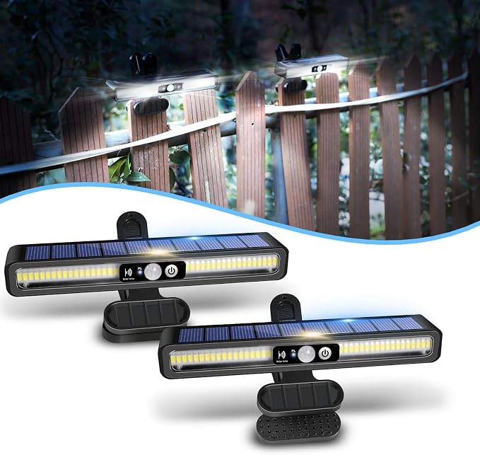 Clip-On Solar Motion Lights Outdoor Waterproof, 4 Pack (2 Pack 36 LEDs +2 Pack 70 LEDs) with Adjustable Color Temperatures, USB Charging & Remote Control, Perfect for Fence, Garage, Yard, Camping