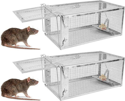 TeqHome Humane Rat Trap, 2 Pack Small Live Chipmunk Trap That Work for Indoor & Outdoor, Easy to Catch & Release, Live Animal Traps Mouse Cage Traps Reusable for Small Rodents Mice Voles Hamster