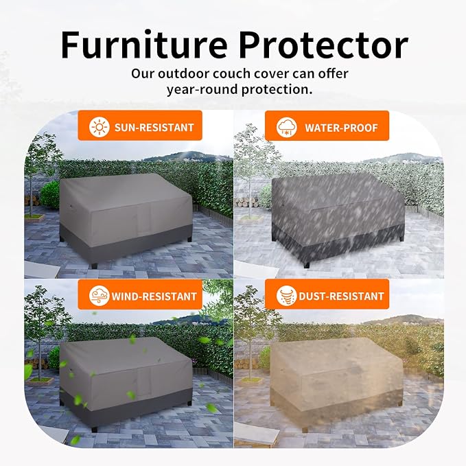 Easy-Going Waterproof Outdoor Couch Cover, Heavy Duty 3-Seater Patio Sofa Cover, Winchdproof Outdoor Furniture Cover with Air Vent (95Wx40Dx35H inch, Gray/Dark Gray)