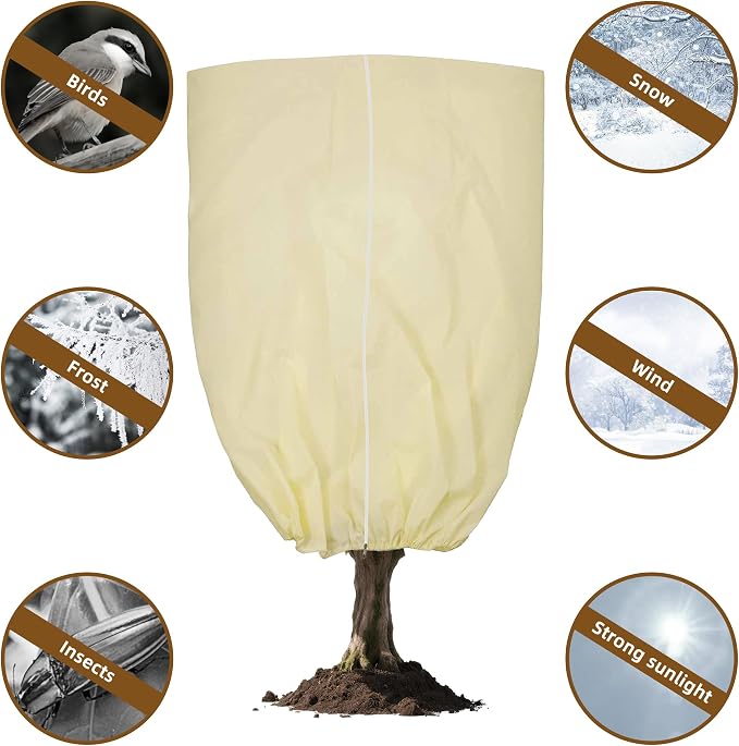 Plant Cover, Plant Protector, 4 Pack 39.3 * 31.8 inch Winter Frost Fabric Blanket, Two-Way with Drawstring for Outdoor Plants, Protects Against Cold Frost and Wind Damage.