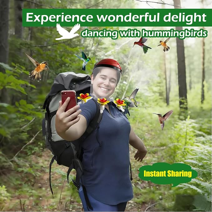 2 Pack 2025 Upgraded Hummingbird Feeder Helmet | Popular Hummingbird Mask Feeder | 3 Spill-Resistant Ports, Fog-Resistant Lens, Adjustable Headband for All Head Sizes