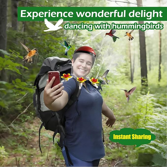 Hummingbird Feeder Helmet | Multi-Purpose Hummingbird Feeder Hat | 3 Spill-Resistant Ports, Fog-Resistant Lens, Adjustable Headband