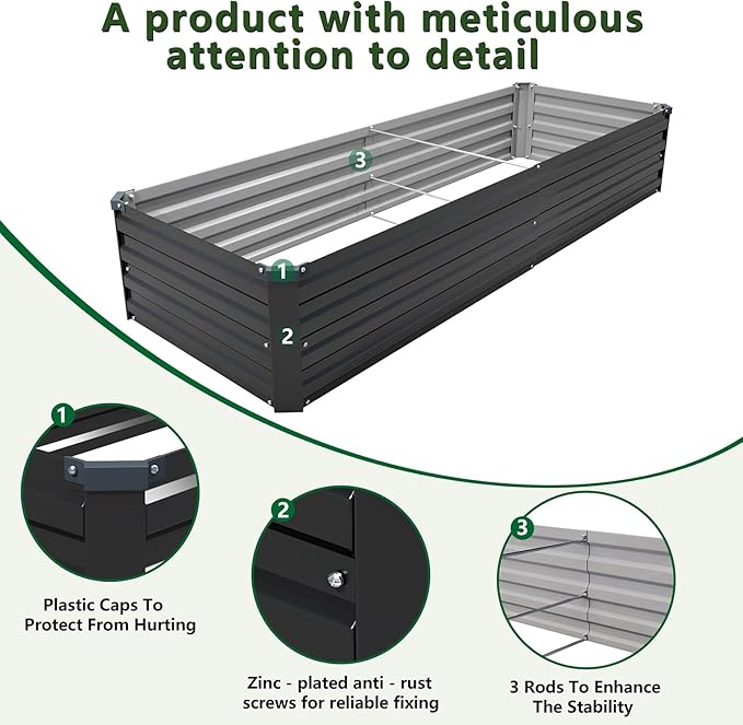 8×2×1FT(2PCS) Galvanized Raised Garden Bed Kit Metal Planter Boxes,Large Outdoor Planters Garden for Planting Vegetables,Flowers,Herbs -Black