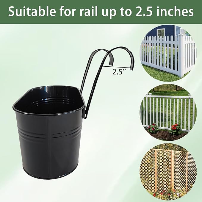 12" Balcony Railing Planters, Outdoor Hanging Planter for Fence, Stylish Metal Porch Deck Flower Pot for Herbs & Succulents (Black, Pack of 4)
