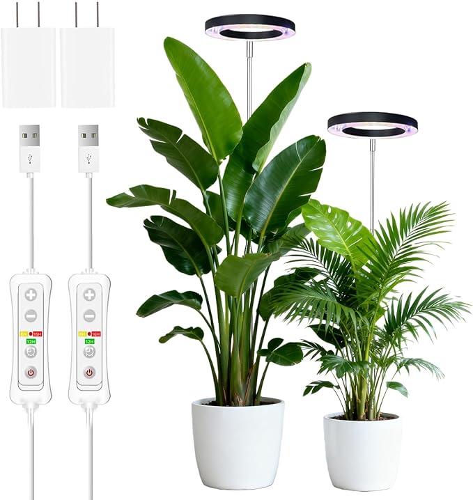 yadoker Plant Grow Light,LED Growing Light Full Spectrum for Indoor Plants,Aluminum Black Plant Lights,Height Adjustable, Automatic Timer, 5V Low Safe Voltage