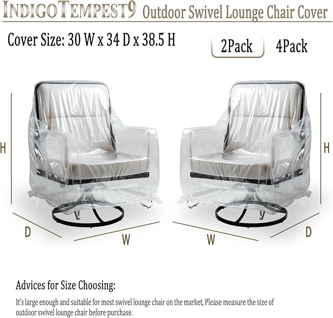 Outdoor Waterproof Swivel Lounge Chair Cover – Heavy-Duty Transparent PVC Protection (2-Pack, 30” W x 34” D x 38” H) for Pet Families Outdoor Furniture
