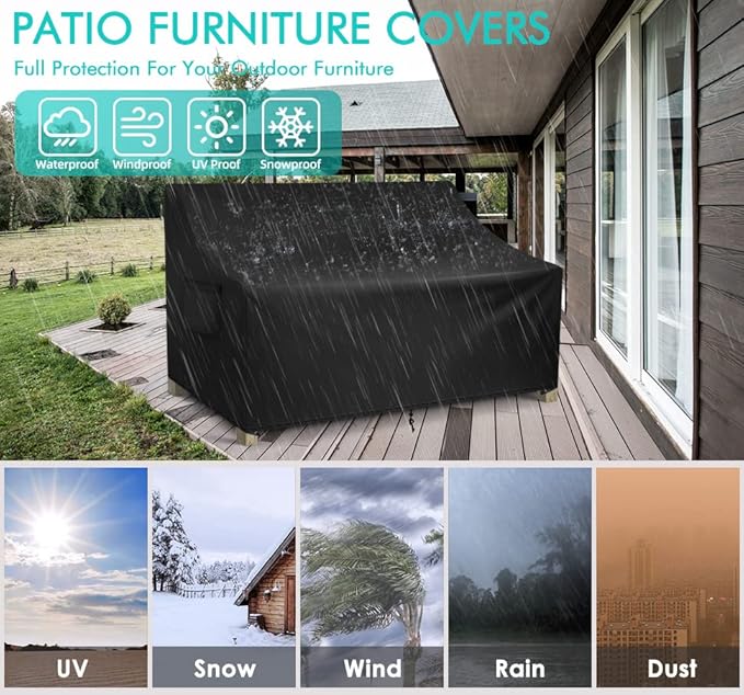 WLEAFJ Patio Sofa Cover Waterproof, 3-Seater Outdoor Sofa Cover, Heavy Duty Outdoor Couch Cover, Large Lawn Patio Furniture Covers with Air Vent, 90’’ W x 42’’ D x 32’’ H