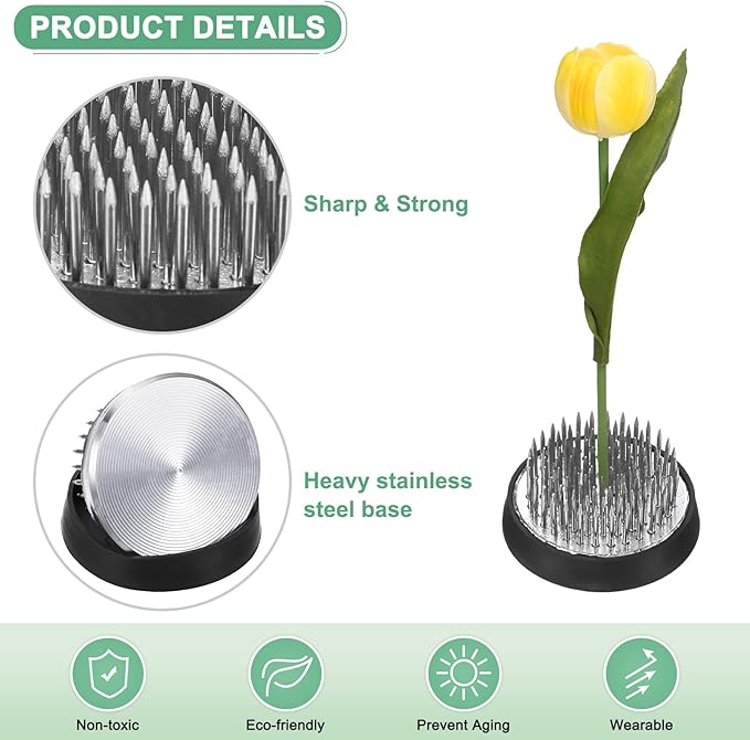 M METERXITY 2-Pack Flower Frog 1.57" Round Steel Floral Arranger Pins Ikebana Holder W Rubber Base for Flower Arrangements/Craft Plant/Home Decor, Floral Kenzan Fixed Tool [1.1cm Pins]