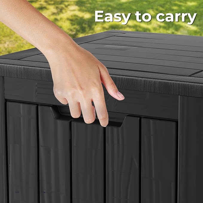 Outdoor Storage Deck Box Waterproof,45 Gallon Lockable Patio Package Delivery Bin as Seat, Resin Storage Container Bench for Furniture Cushions, Pool Accessories, Garden Tools, Black