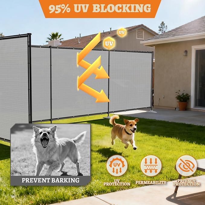 Privacy Fence Screen 5'x56' Outdoor Fencing Sets with Iron Poles Ground Spikes Dog Metal Frame Privacy Shade Cover for Garden Backyard Patio Yard Barrier Boarder Divider, Light Gray