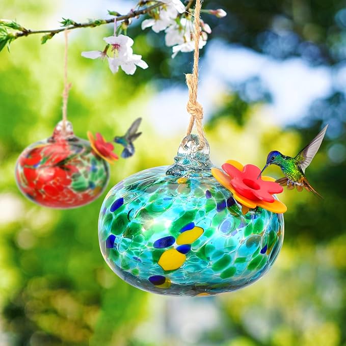 6PCS Hummingbird Feeders for Outdoors - Glass Leak Proof Bird Feeders for Garden & Backyard Decor, Multicolor, for Women & Moms