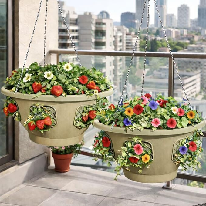 Ultimate Hanging Baskets - Strawberry, Tomato, Flower, and Herb Outdoor Planters - Use Garden Pots for Growing Plants Outside On A Deck, Fence, or Balcony (20, Desert Sand)