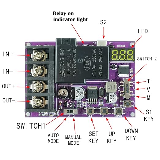 2PCS Low Voltage Disconnect and Charging Discharging Protection 2 in 1 40A DC 5V-60V Low Voltage Cutoff with LCD Display Low Voltage Protector Disconnect Switch Module Charging Discharging