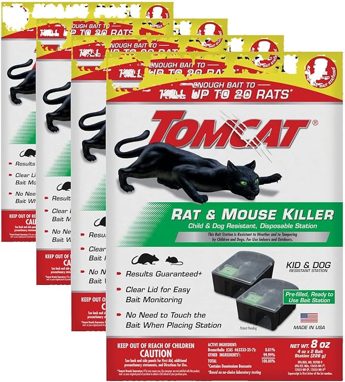 Tomcat Rat and Mouse Killer Disposable Stations for Indoor/Outdoor Use: Child and Dog Resistant,Pre-Filled,Easy Monitoring,2 Count (Pack of 4)