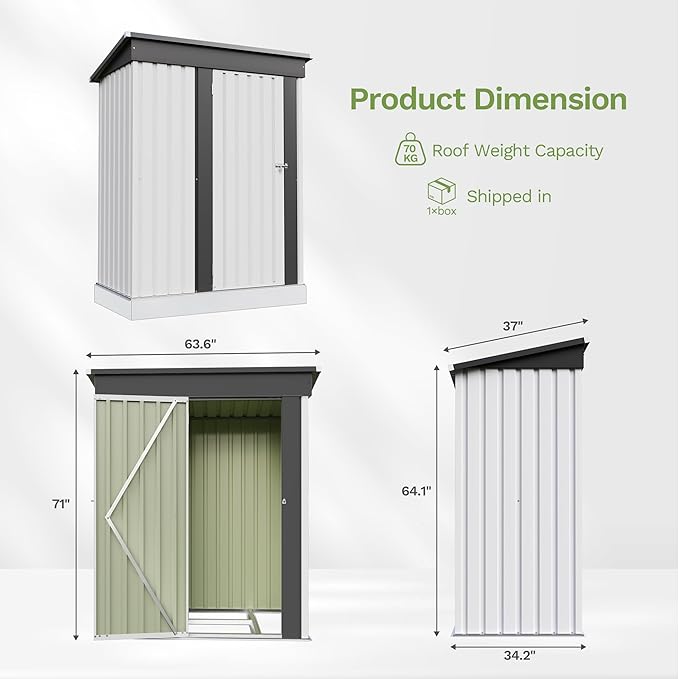 Greesum 5x3FT Outdoor Storage Shed with Base, Utility Tool Shed with Sloping Roof, Metal Storaged Garden Shed with Door & Lock for Patio Storage, White