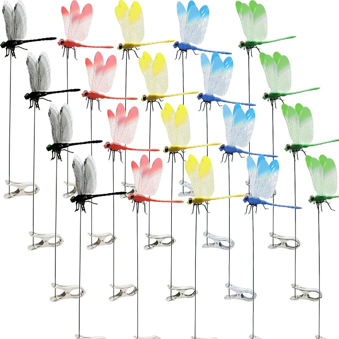 20 Pcs Dragonfly Clips Dragon Fly Hat Clip Artificial Realistic 3D Dragonflies Garden Stakes Decor for Indoor Outdoor