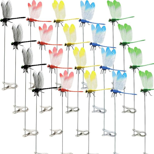 20 Pcs Dragonfly Clips Dragon Fly Hat Clip Artificial Realistic 3D Dragonflies Garden Stakes Decor for Indoor Outdoor