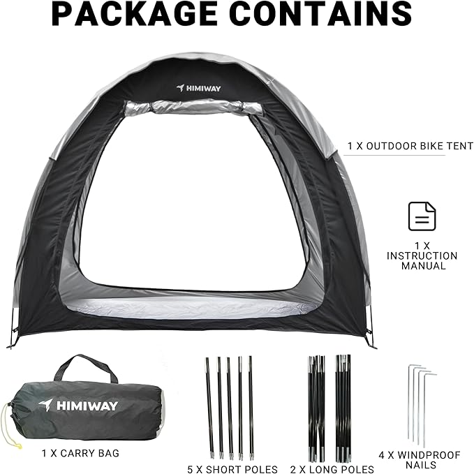 Himiway Bike Storage Shed Tent with Double Doors for 2 Bikes PU4000 Silver Coated Waterproof Anti-Dust 210D Oxford Fabric Portable Foldable Outdoor Bicycle Cover Shelter Carry Bag for Home Garden
