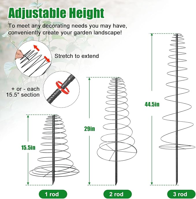 Spiral Frame Trellis for Climbing Plants Outdoor Indoor - 44" Adjustable Heavy Duty Metal Garden Plant Support with Anti-Tip Stakes,for Pole Beans,Tomato, Sweet Pea,Clematis,Potted Plants,Vine