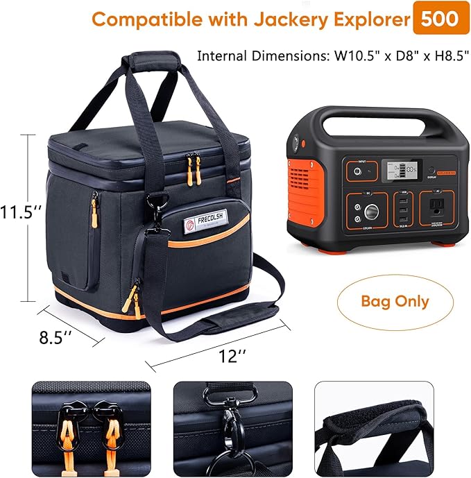 Double-Layer Travel Carrying Case for Jackery Explorer 500 – Portable Power Station Storage Bag with Molded Hard Bottom, Side Ventilation, and Front Pockets for Jackery Accessories & Solar Generator