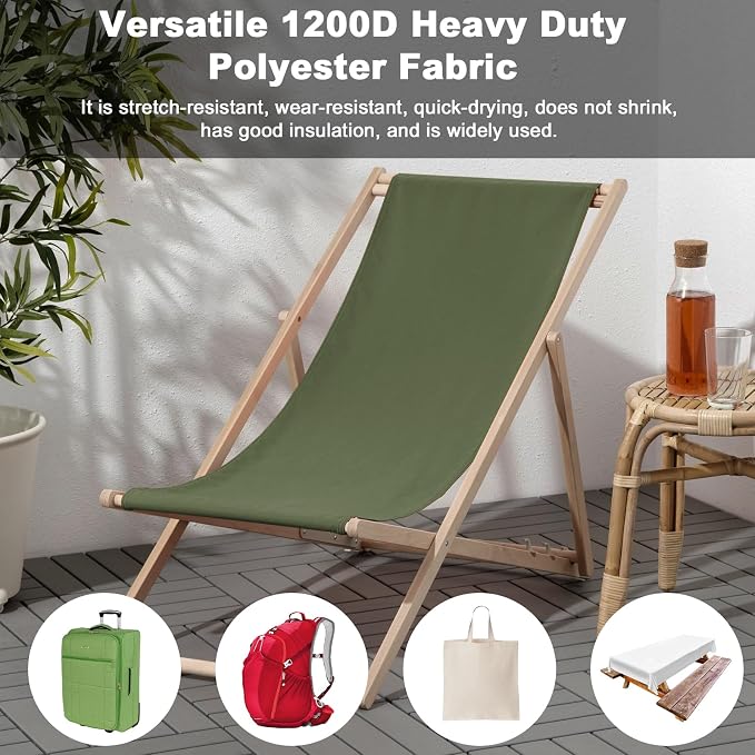 Thickened Waterproof Canvas Fabric by The Yard, 1200D 58" W Outdoor Upholstery Material Heavy Duty Fabric Water Resistant Sewing Material for Chair Patio Cushion Purse Bag, 3 Yard Army Green