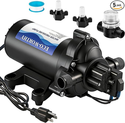 ECO-WORTHY 33-Series Water Pressure Diaphragm Pump Industrial 110V AC 4.0GPM Flow 50PSI Rated Pressure Self Priming RV Fresh Water Pump for Camper Kitchen Bathroom Marine Yacht Caravan