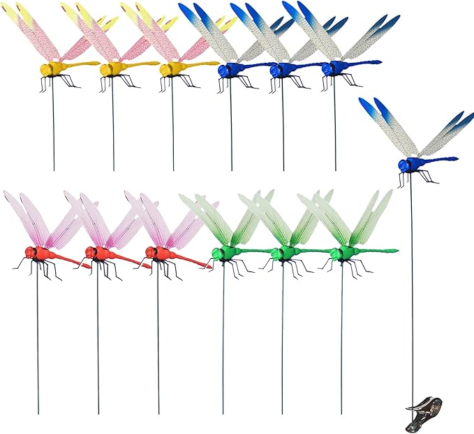 Kleeblatt Dragonfly Clip Bug Repellent 12pcs - DIY Dragon Fly Clips for Bugs Repellent, Hair Accessories, Garden Decor, Outdoor Decorative Stakes - Ideal for Garden & Patio Enhancement (in Bags)