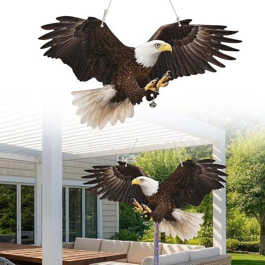 3 Pcs Flat Fake Eagle to Scare Pigeon Woodpecker Away, Hanging Plastic Flat Fake Eagle with Reflective Tape to Scare Animals Away from Contryard Patio Yard Porch Balcony Windows Orchard Farm