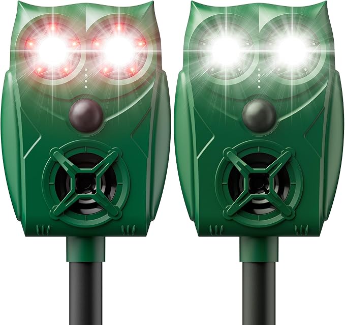 Solar Animal Repellent Ultrasonic Deer Deterrent, Waterproof Adjustable Large Solar Panel with Power Indicator, Motion Sensor & Outdoor Animal Repeller to Deter Cat, Coyote (2, Green and Black)