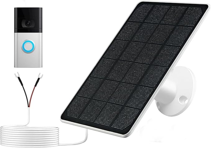 Solar Panel Charger Compatible with Ring Video Doorbell 3/3+/4, Battery Video Doorbell Plus, 13.2ft Waterproof Charging Cable, 360°Adjustable Mount,5W 5V, 7.5 * 6.4" (1)