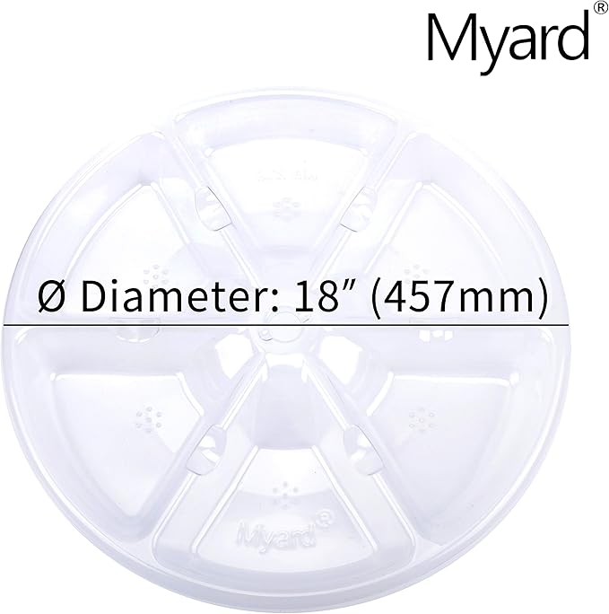 18'' Myard Anti-UV Plastic Universal Bird Seed Catcher Hoop Platform Tray with Drain Holes, Sturdy Pole-Mount Design Fits 0.5-1'' Pole for Bird Feeders Outdoors, Backyard, Garden (Transparent)