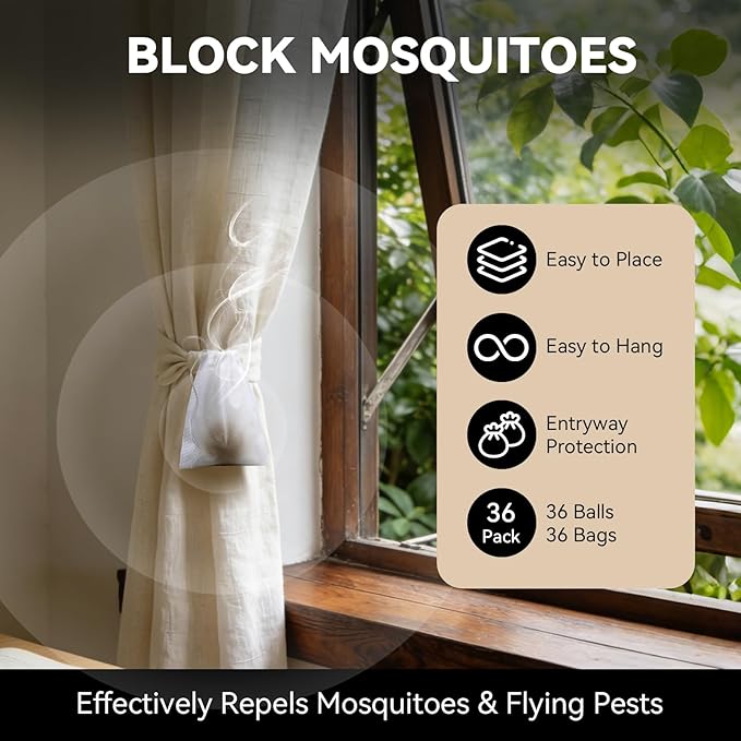 Mosquito Repellent 34 Balls – Mosquito Repellent Outdoor Patio & Indoor, Natural Mosquito Deterrent for Yard, Patio, Camping & Travel