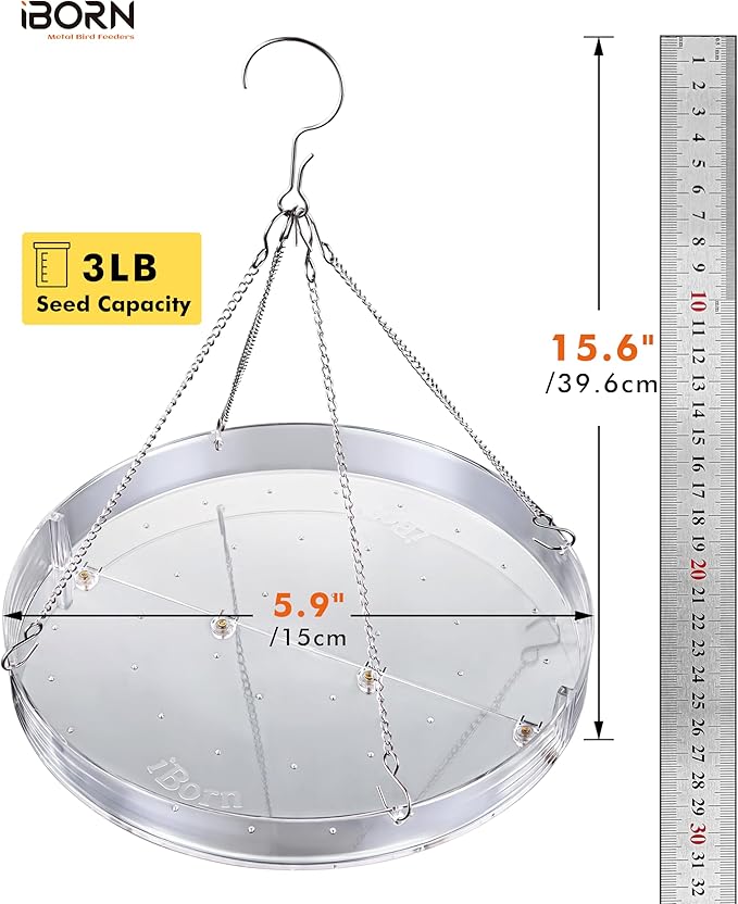 iBorn Bird Seed Catcher Tray, 5.9” Large Bird Feeder Tray Polycarbonate(PC), Squirrel Chew Proof Seed Catcher for Bird Feeder for Outdoors Hanging, Clear