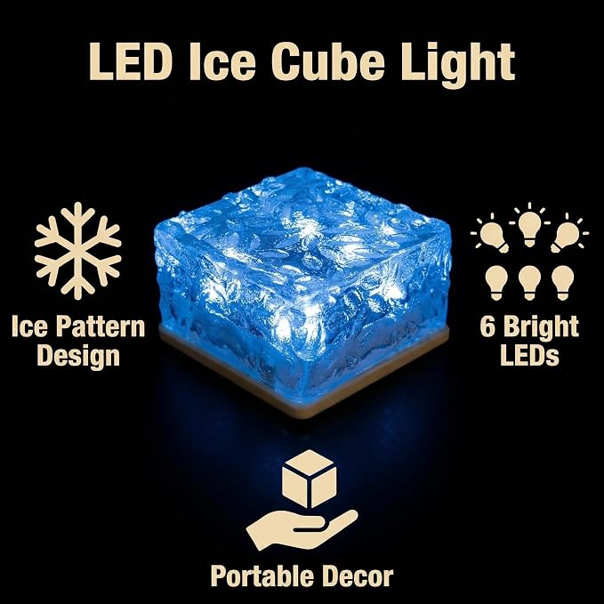 Solar Powered LED Acrylic Brick Lights, Multicolor Water Ripple Design, Waterproof In-Ground Landscape Path Lights for Outdoor Garden Patio Walkway (Blue)