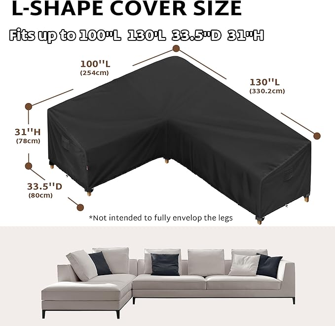 iBirdie Outdoor Patio Furniture Cover fit 100" x 130", 99" x 128", 98" x 126" L-Shaped Sectional Sofa, Waterproof Weatherproof Heavy Duty 600D Garden Cover for Outside L Shape Couch
