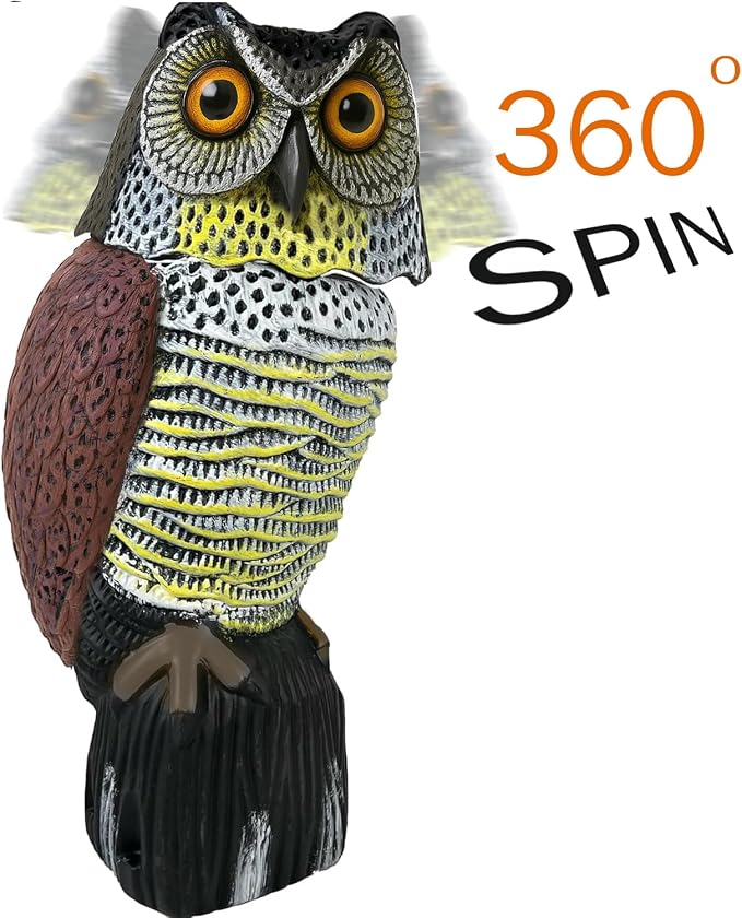 GiftExpress 16" Large Owl Decoy with Rotating Head – Realistic Garden Statue Bird & Squirrel Deterrent, Life-Size Predator Scarecrow for Outdoor Yard & Garden Protection