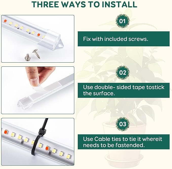 2-Bar Grow Light Strips for Indoor Plants, 16" Full Spectrum Plant Lights, 6500K Sunlike Grow Lights with 6/12/18H Timer, 5-Level Dimmable for Indoor Growing (2 Pack)