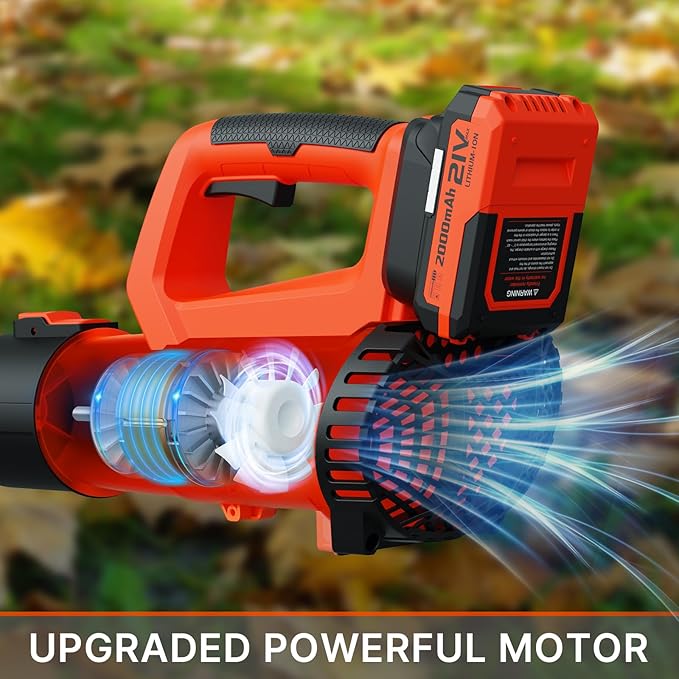 LEAPUL Leaf Blower Cordless, 21V Electric Leaf Blower with 2×2.0Ah Batteries & 1 Fast Charger, Lightweight Battery Powered Blower for Lawn Care, Patio Cleaning