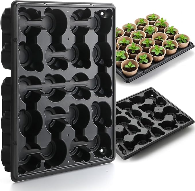 RooTrimmer 20 Cell Plant Trays for Carrying 3 inch Round Nursery Pots, Sturdy Plastic Trays Suitable for Holding 100 pcs Peat Pots ((5 Packs - Trays Only, Pots Not Included))