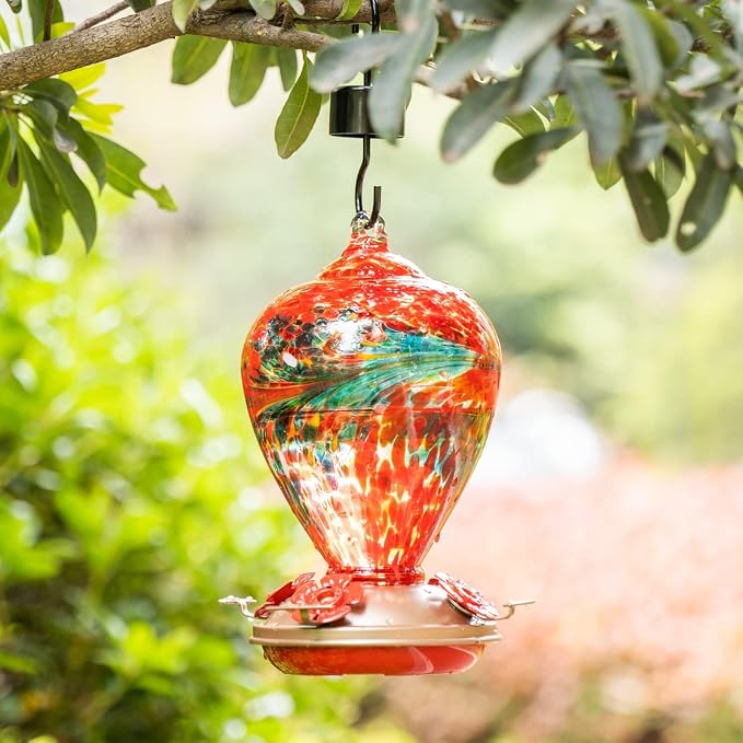 Muse Garden Hummingbird Feeders for Outdoors Hanging, Blown Glass Hummingbird Feeder Gifts for Mom, Garden Decor for Outside, Unique Gifts Idea for Women, 34OZ,Phoenix Flying | Muse Garden Hummingbird Feeders for Outdoors Hanging, Blown Glass Hummingbi...