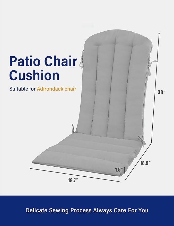 YEFU Adirondack Chair Cushion, Rocking Chair Cushions with Straps, Folding Patio Chair Pad for Indoor and Outdoor, 19.7x18.9x1.5 Inch, Gray, 4-Pack