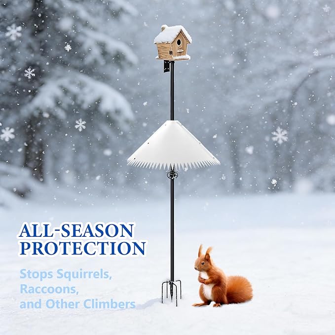 Squirrel Baffle for Bird Feeder Pole, White Squirrel Guard Baffle with Steel Spring, Outside Pole Mount Bird House Guard for Outdoor Stand Mount and Hanging Stops Squirrels and Raccoons