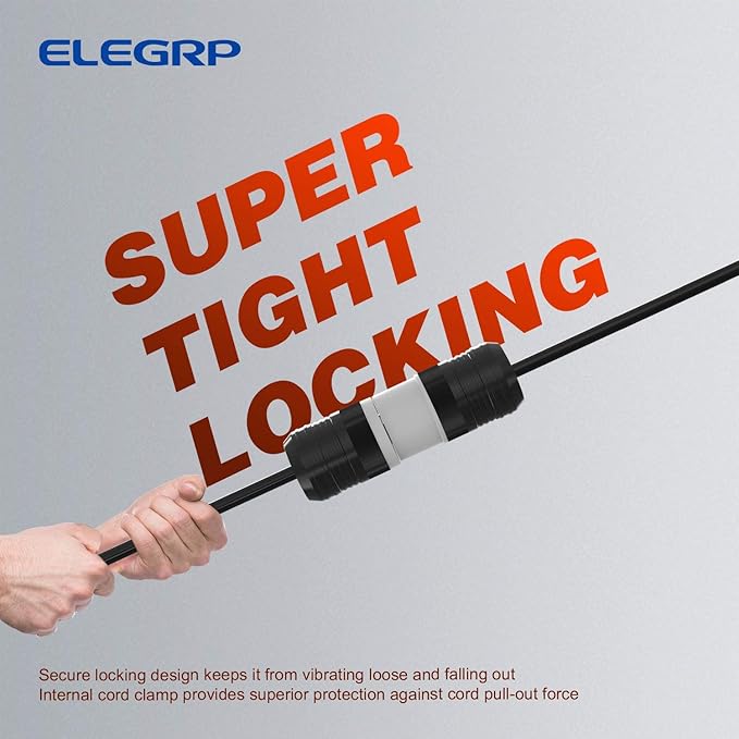 ELEGRP NEMA L6-20R Locking Connector, Generator Twist Lock Adapter Connector, 20 Amp 250V 2 Pole 3 Wire Grounding, Industrial Grade Heavy Duty, UL Listed (1 Pack, Black/White)