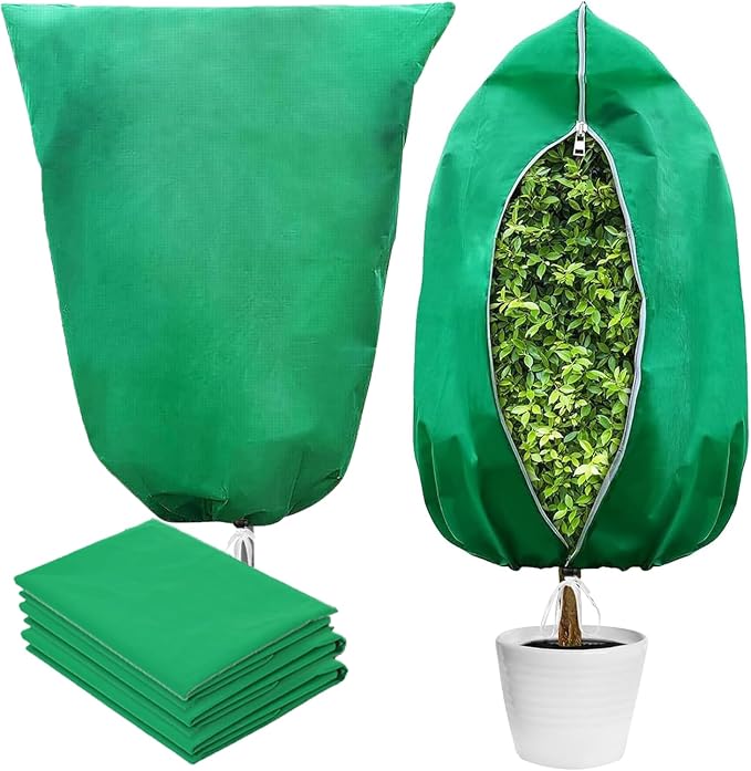 Plant Covers Freeze Protection, 4 Pack Frost Covers with Zipper Drawstring (31.5" x 47.3") Plant Protection Cover Bags for Outdoor Winter Frost Cold (Green) (78" W x 98" H(4 PCS), Green)