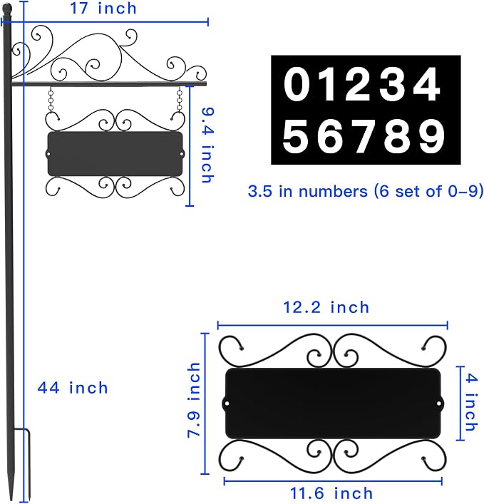 Metal Address Sign, Home Address Plaque, Address Post Sign Double-Sided, Street House Numbers for House Home Street Garden Yard (44" Pole)