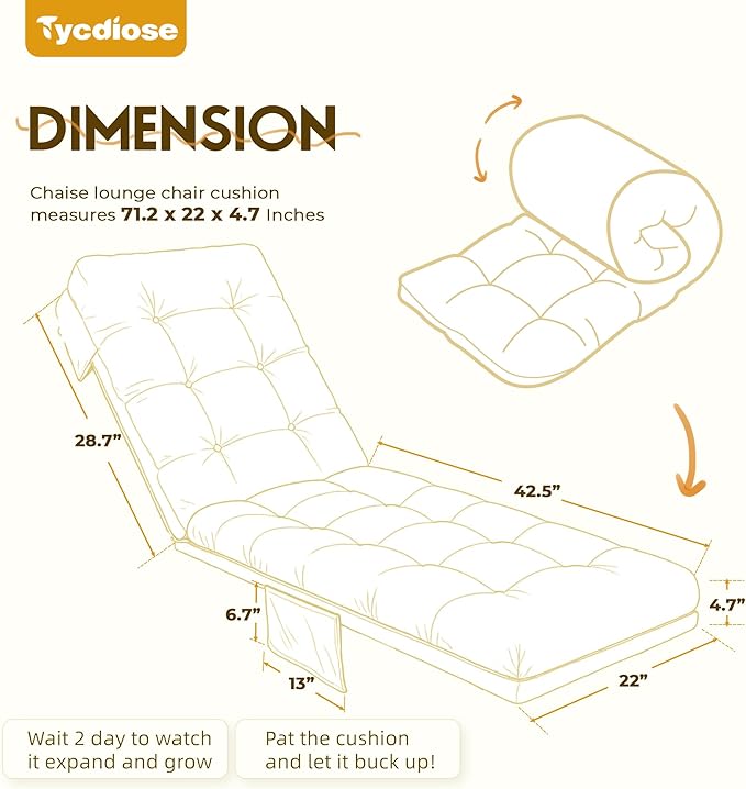 Outdoor Chaise Lounge Chair Cushion, 71 x 22 x 4.7 Inches Waterproof Chaise Lounge Cushions Replacement for Outdoor Furniture, Thickened Non-Slip Patio Lounge Chair Cushions, Daisy